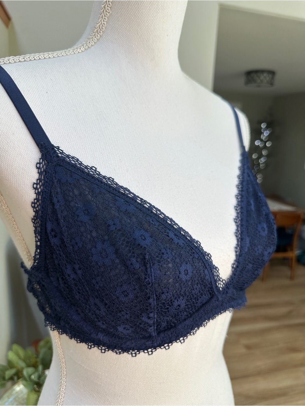 Victoria’s Secret Navy Lace Triangle Bralette with Floral Detail